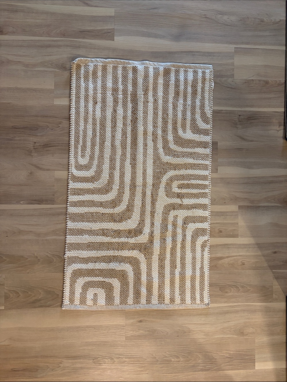 Beige and White Geometric Bath Rug